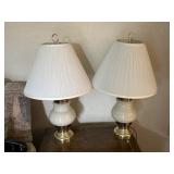 Pair of Brass & Milk Glass Table Lamps