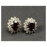 Sterling Silver Garnet Marcasite Earrings