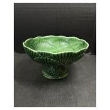 Vintage Green Glazed Ceramic Footed Pedestal Bowl