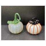 2 Art Glass Pumpkin Decorations