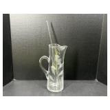 Floral Etched Glass Pitcher