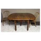 Antique Drop Leaf Table with 3 Leaves & 2 Chairs