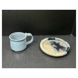 Handmade Pottery Ash Tray and Mug