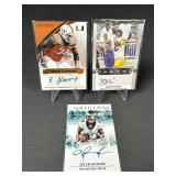 2 panini and 1 leaf Football Auto Cards