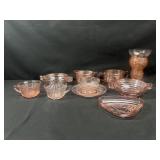 Pink depression glass cups and more