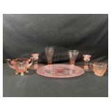 Pink depression glass platter and more