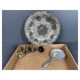 Silverplate Tray, Mirror & Brass Mouthpieces