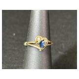 10k Blue Stone Heart Shaped Ring