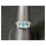 Sterling Silver Emerald Cut Blue Stone Ring