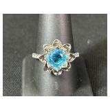 Sterling  Blue Flower Stone Ring