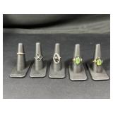 Five Fashion Rings incl. Green Cat