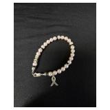 Sterling Breast Cancer Pearl Bracelet
