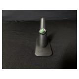 Sterling Bick Stamped Ring with Green Stone
