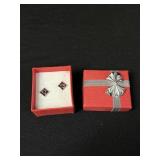 Garnet-Colored Cluster Sterling Stud Earrings