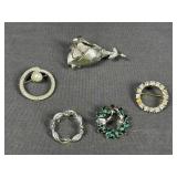 5 Silver Tone Brooches