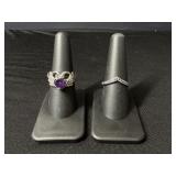 2 Sterling Silver Purple Stoned Rings