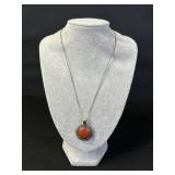Sterling Silver Bezel Set Red Stone Necklace