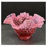 Pink Glass Fluted Hobnail Bowl