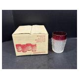 Diamond Point Ruby Band Crystal Glasses