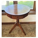 Round Walnut Style Accent Table w/ Drawer