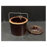 Brown Stoneware Bean Pot with Bail Handle & Lid