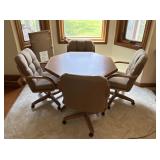 Oak Style Dinette Set w/4 Swivel Rolling Chairs