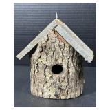 Rustic Bark-Covered Wooden Birdhouse