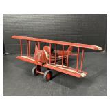Vintage Red & White Wooden Biplane Model