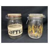 Vintage Coffee and Wheat Pattern Glass Canisters
