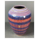 12" Purple & Blue Striped Studio Pottery Vase