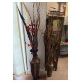 2 Tall Decorative Floor Vases with Floral Stems