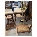 Fireplace Tool Set & Wicker Magazine Rack