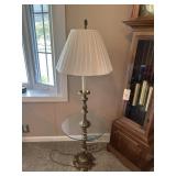 Brass Floor Lamp with Side Table