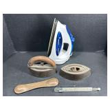 Vintage Sad Irons, Panasonic Iron & Thermometer