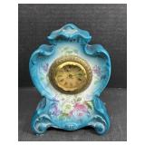 German Floral Porcelain Mantel Clock