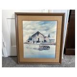 Large CE Phelps Winter Farm Art Print Signed