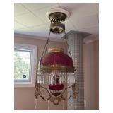 Victorian Cranberry Glass Hanging Oil Lamp