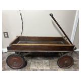 Antique Wooden Pull Wagon with Metal Wheels