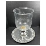 Etched Glass Hurricane Candle Holder & Mirror Tray
