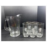 Vintage Lady Portrait Glasses & Glass Pitcher