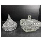 2 Vintage Pressed Glass Covered Candy Dishes