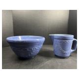 Blue stoneware bowl and and pitcher