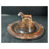 Vintage Amber Glass Dog Figurine Ashtray