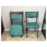 4 Vintage Blue And Green Cushioned Folding Chairs