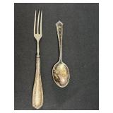 Sterling silver spoon and olive fork