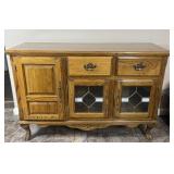 Oak Sideboard Buffet with Leaded Glass Doors