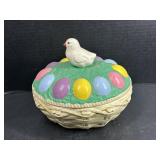 Chick on Easter basket bowl with lid