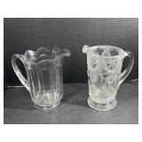 2 Vintage Clear Glass Water Pitchers