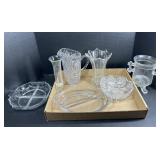 Vintage Glassware with Pitcher, Vases & Dishes