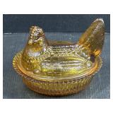 Degenhart Amber Glass Nesting Hen